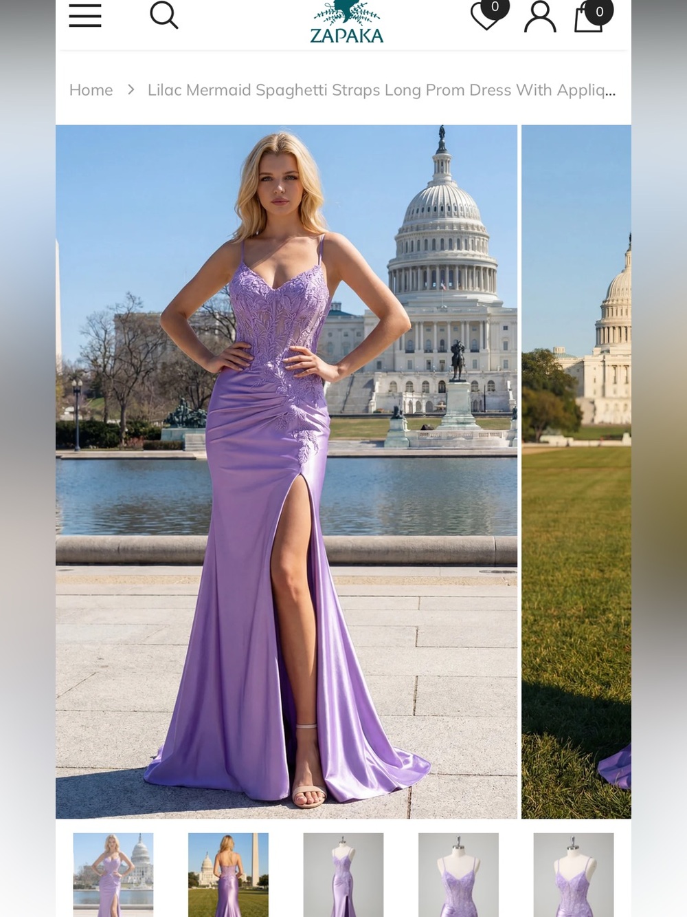 Lilac Mermaid Spaghetti Straps Long Prom Dress with Appliques Sz 2 New
